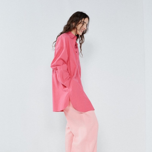 Raey Dresses & Skirts - RAEY Bright Pink Oversized Cotton + Lyocell Shirt Dress L XL
